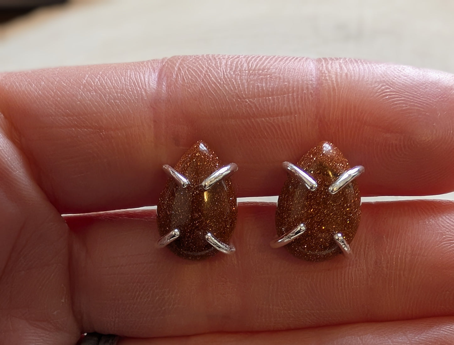 Sterling Silver Goldstone Stud Earrings