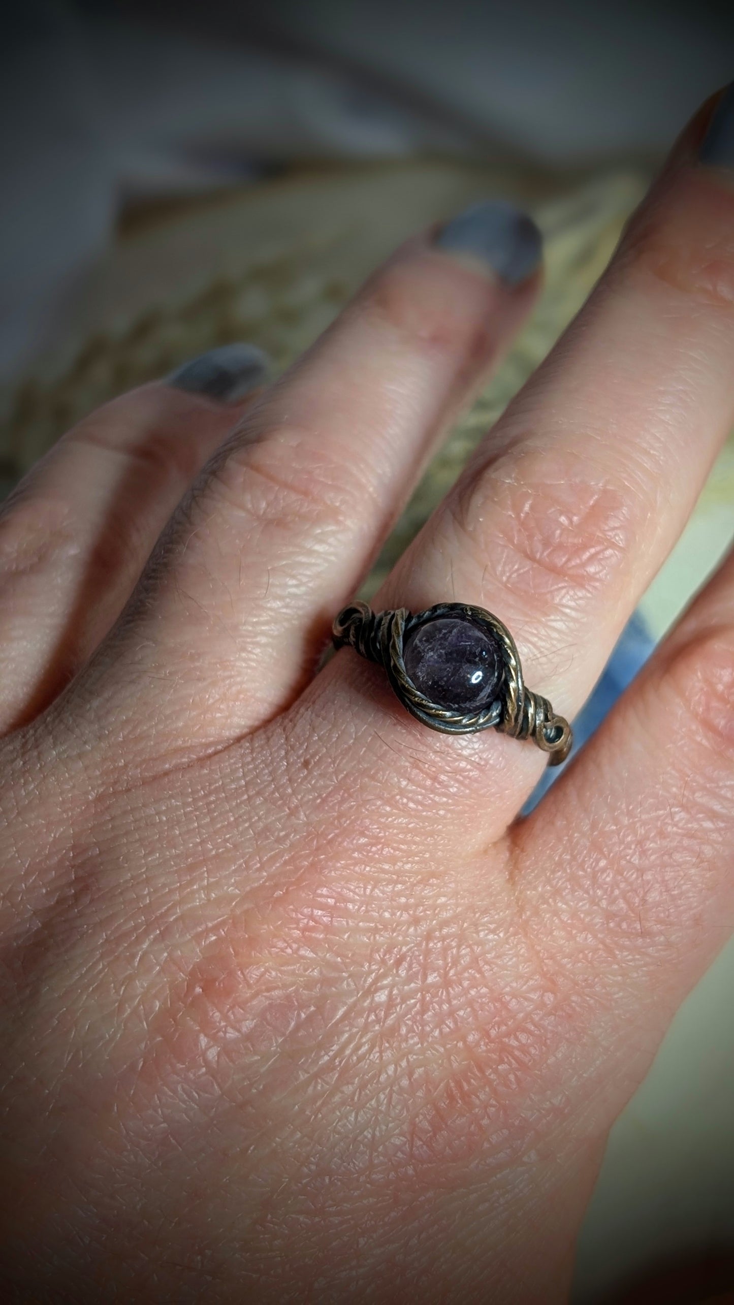 Amethyst Ring in Antiqued Copper, Size 7