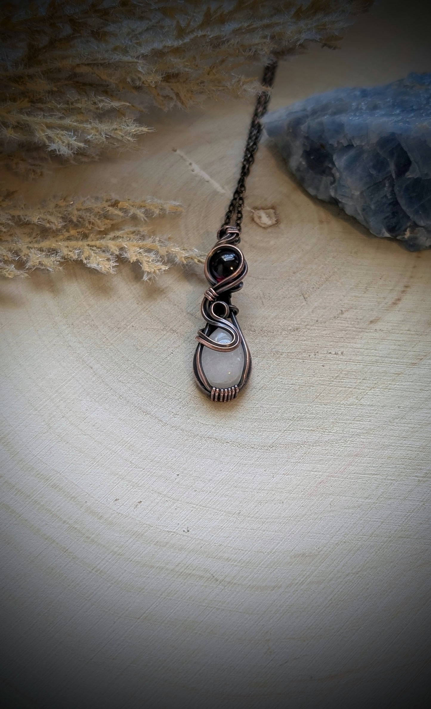 Leo - Rose Quartz and Garnet in Antiqued Copper