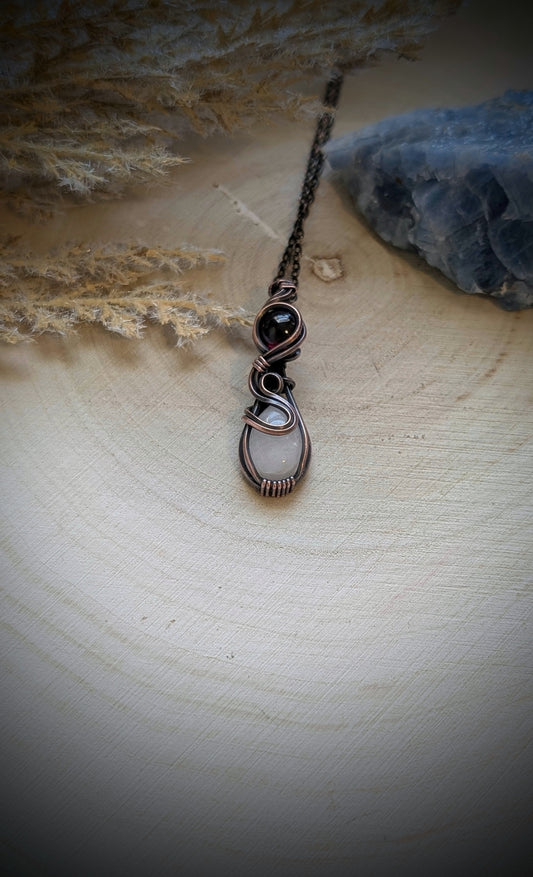 Leo - Rose Quartz and Garnet in Antiqued Copper