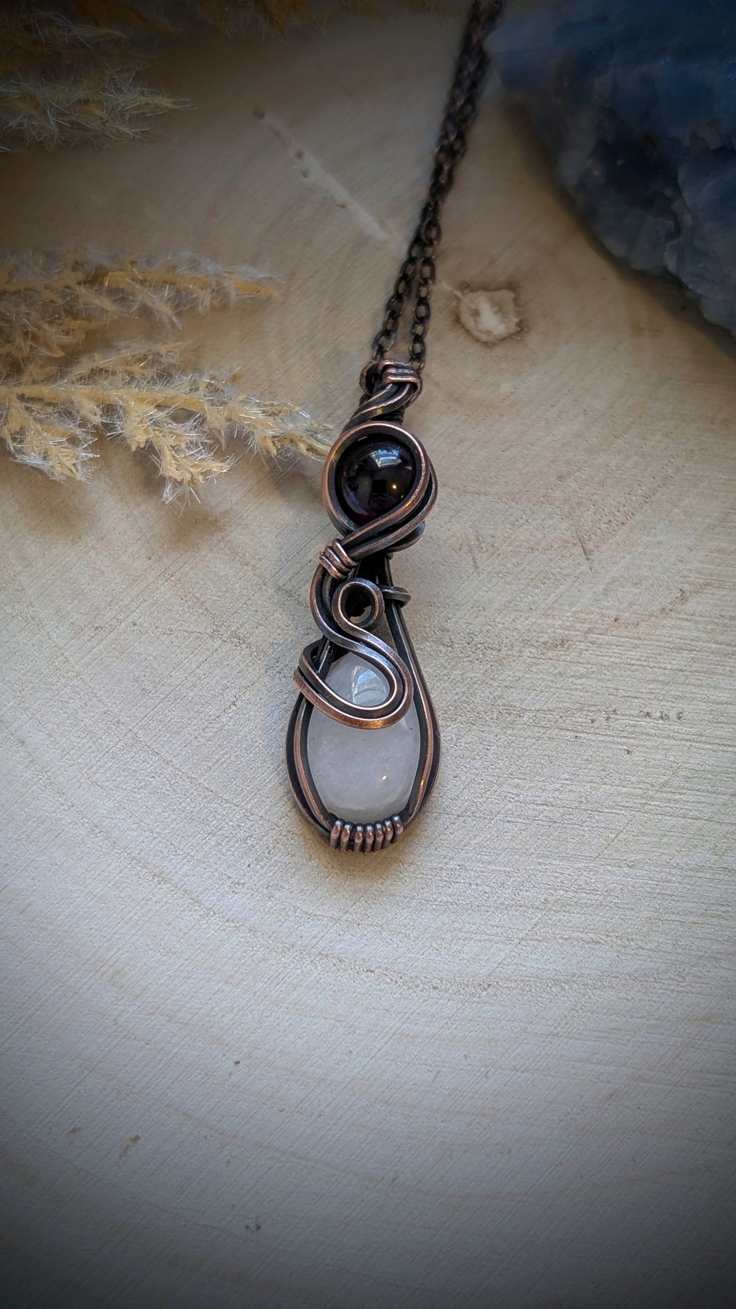 Leo - Rose Quartz and Garnet in Antiqued Copper