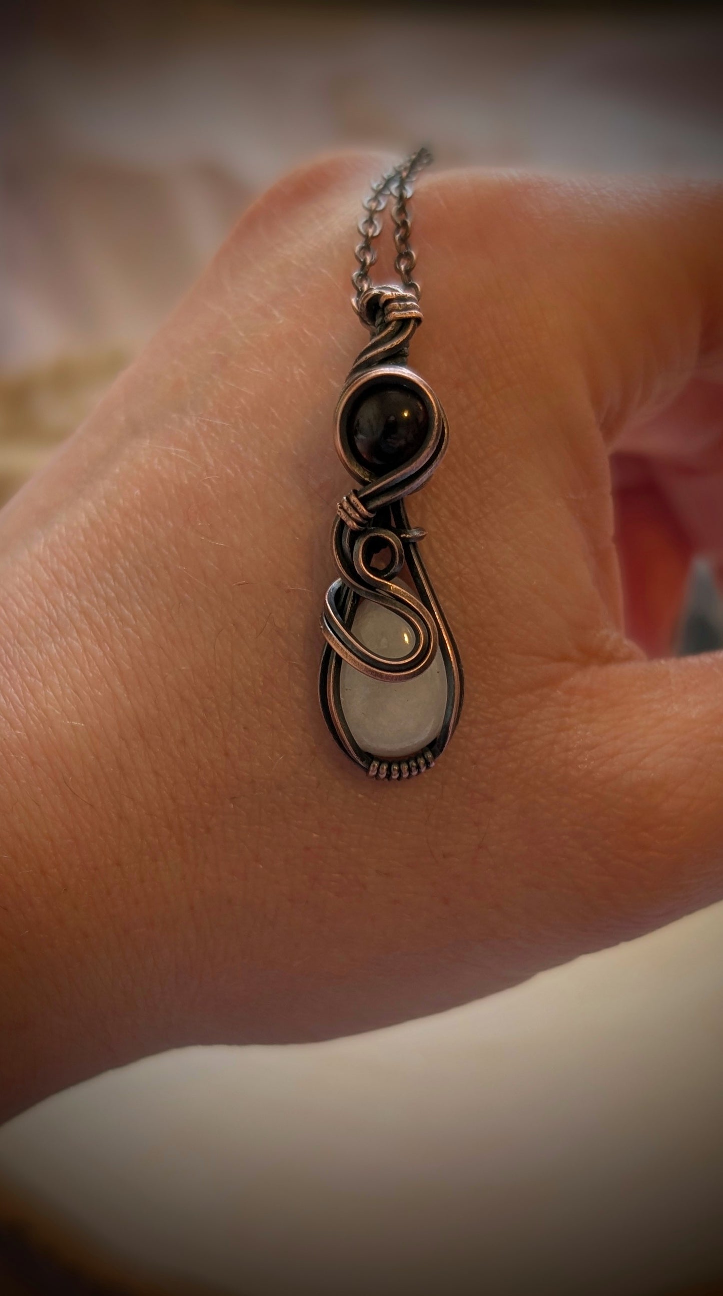 Leo - Rose Quartz and Garnet in Antiqued Copper