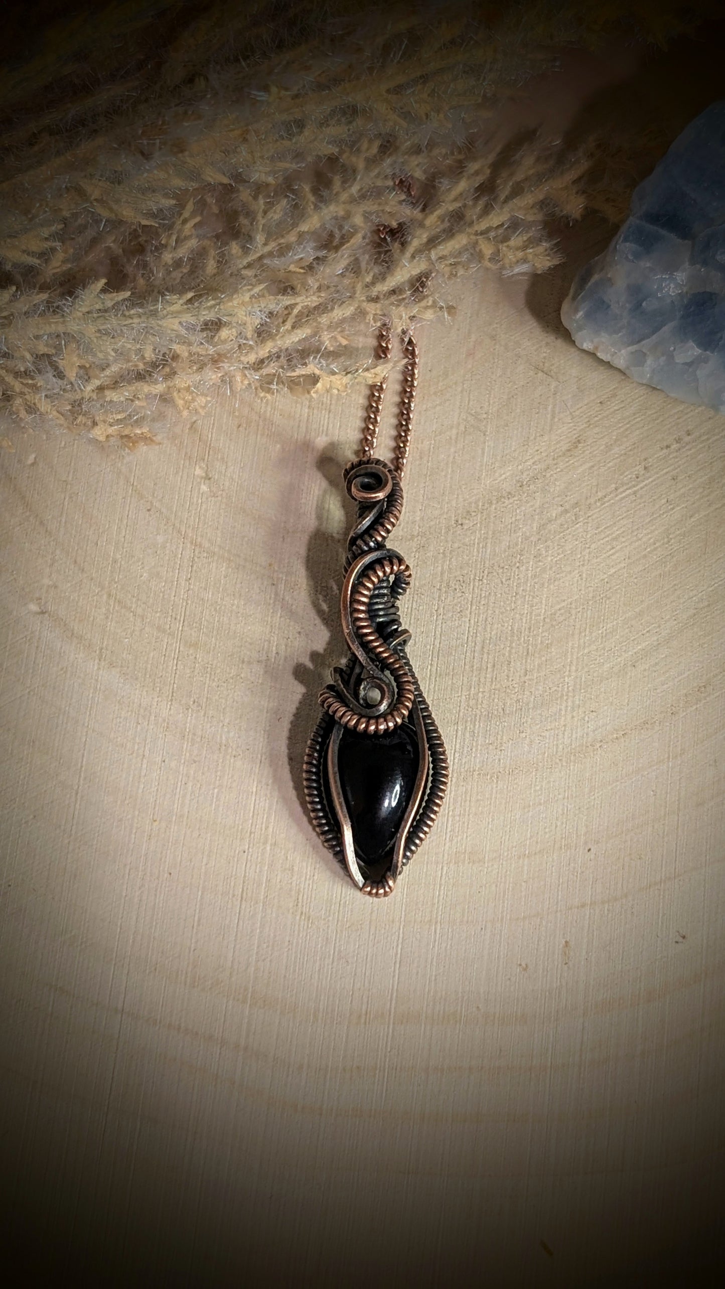 Medusa - Black Obsidian in Antiqued Copper Wire