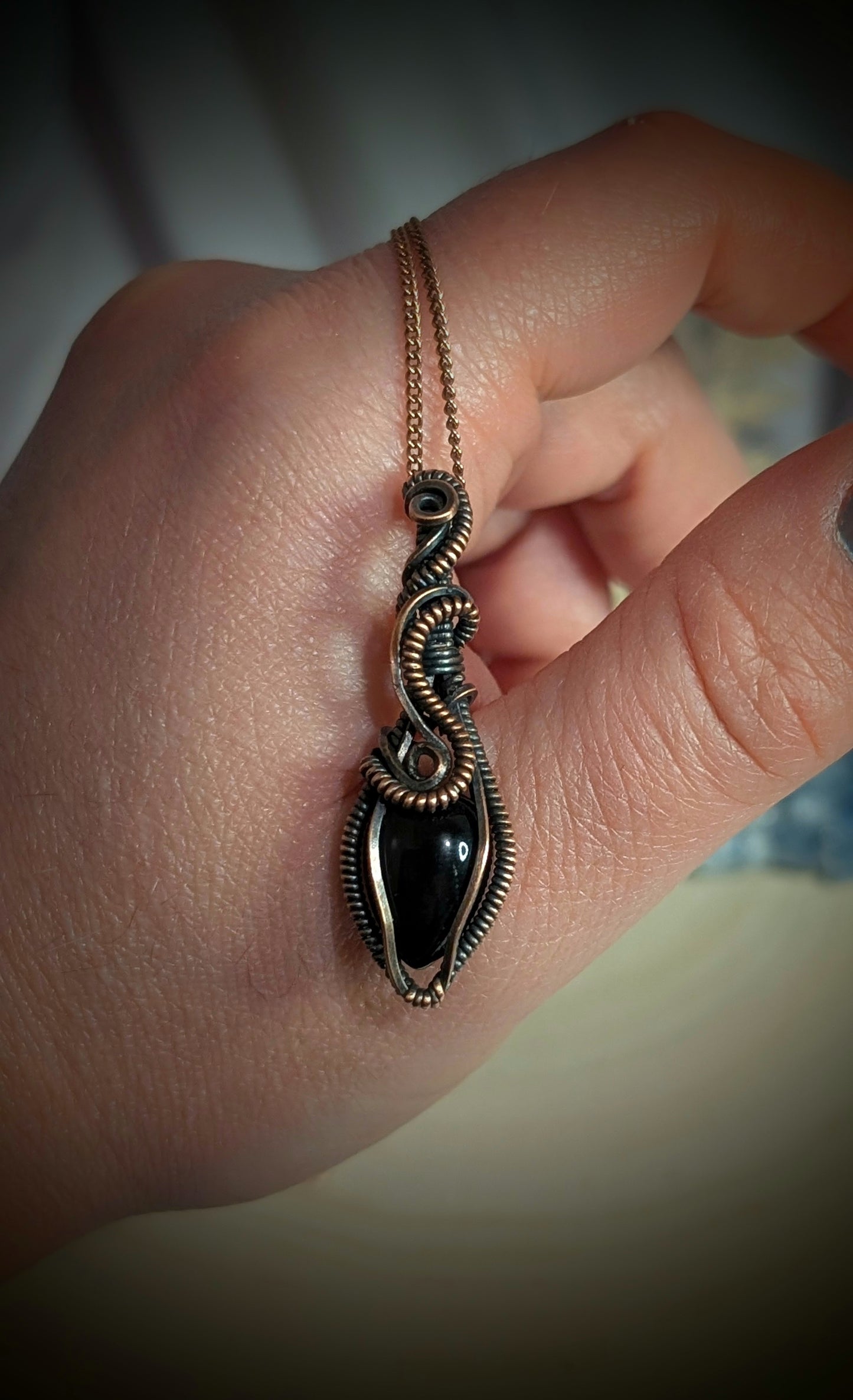 Medusa - Black Obsidian in Antiqued Copper Wire