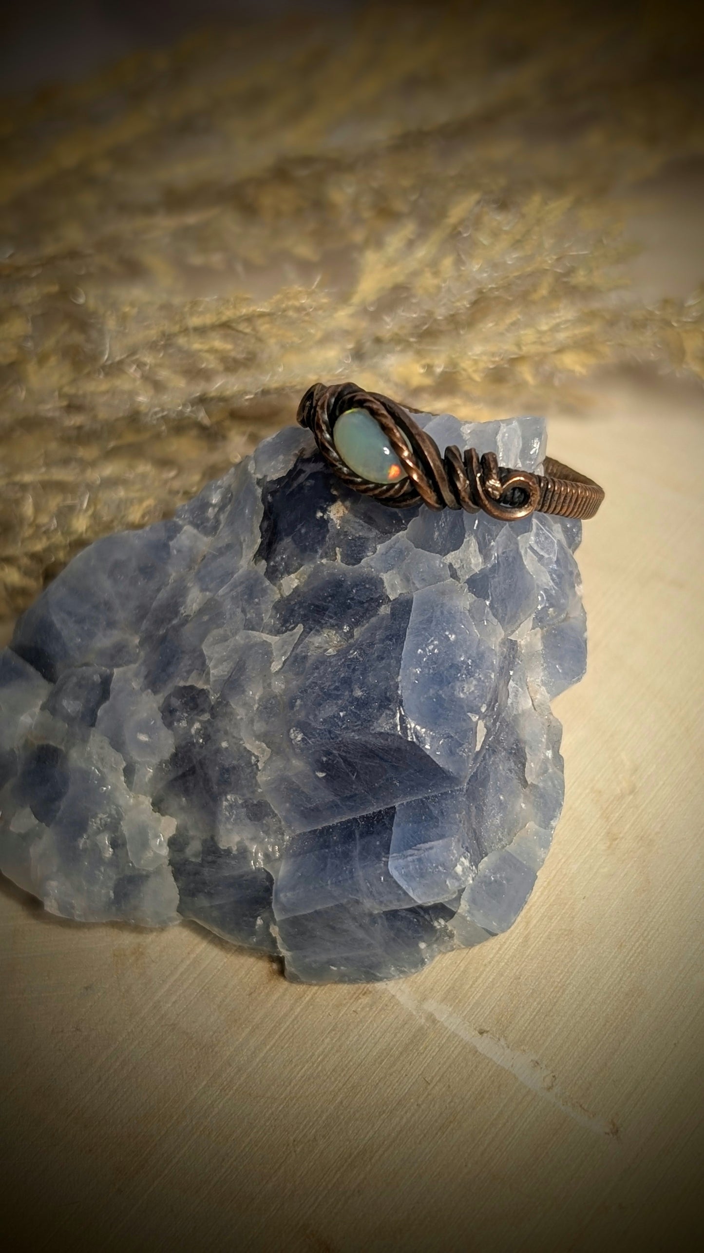 Ethiopian Welo Opal Ring In Antiqued Copper Wire, Size 6