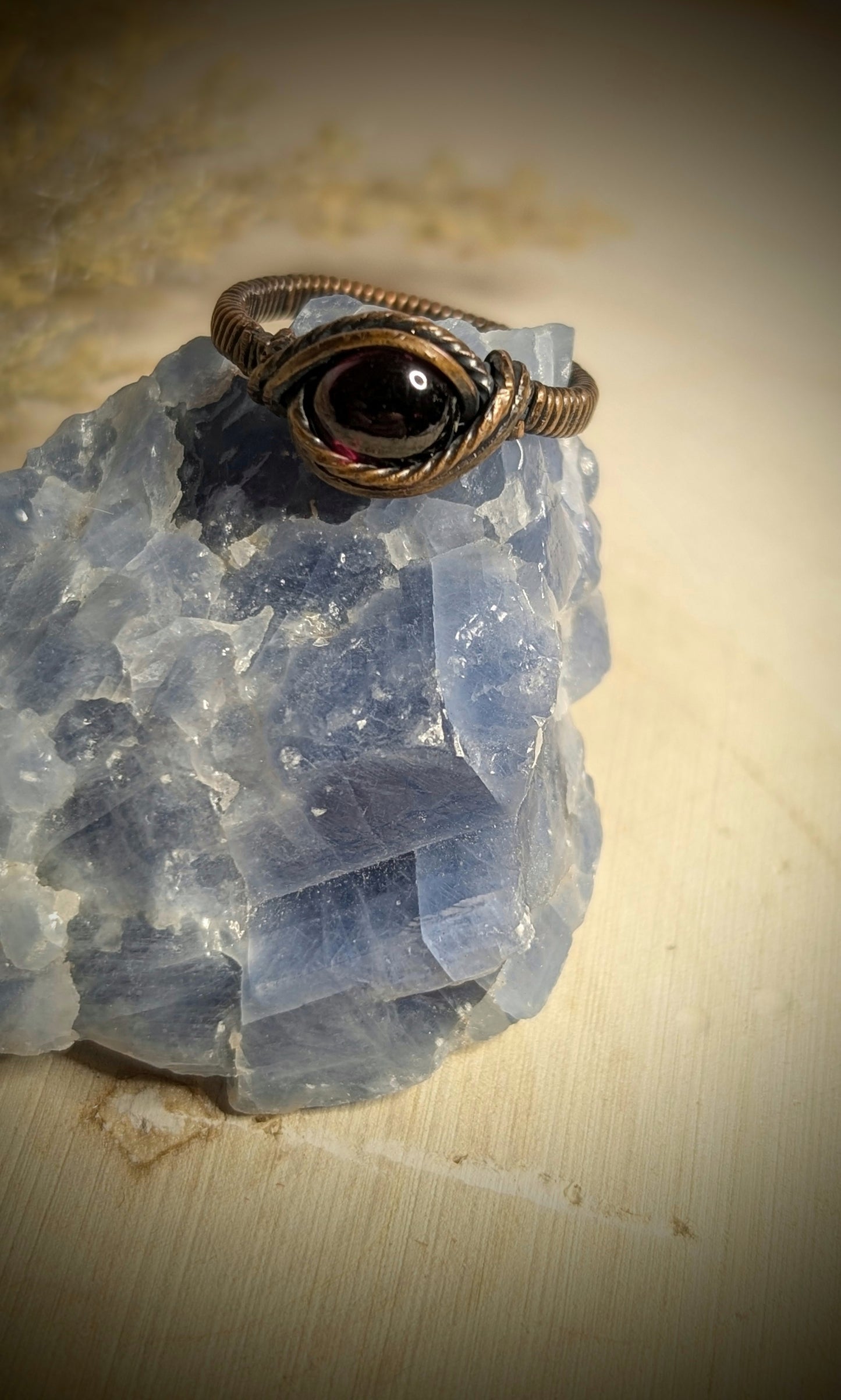 Garnet Ring in Antiqued Copper Wire, size 5