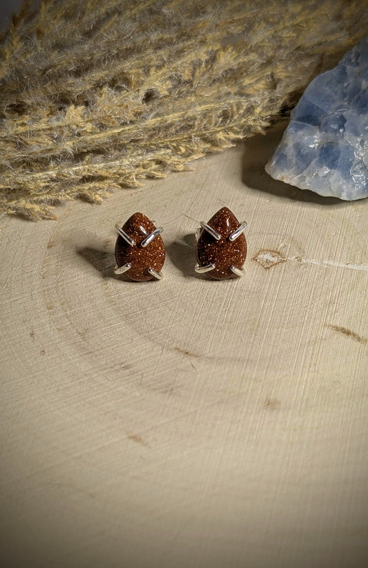 Sterling Silver Goldstone Stud Earrings
