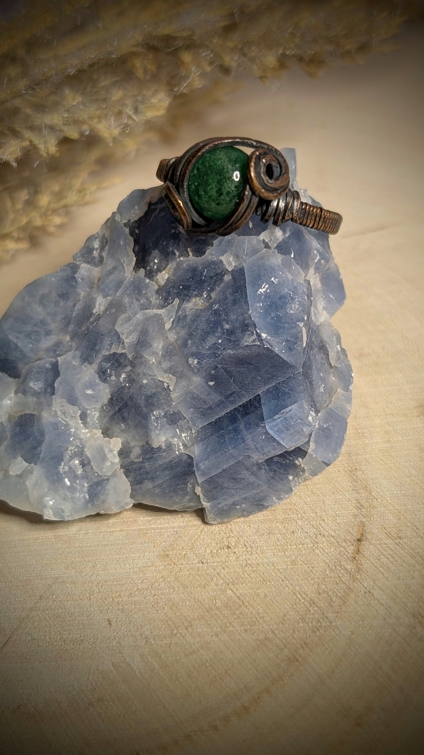 Green Aventurine Ring in Copper, size 7