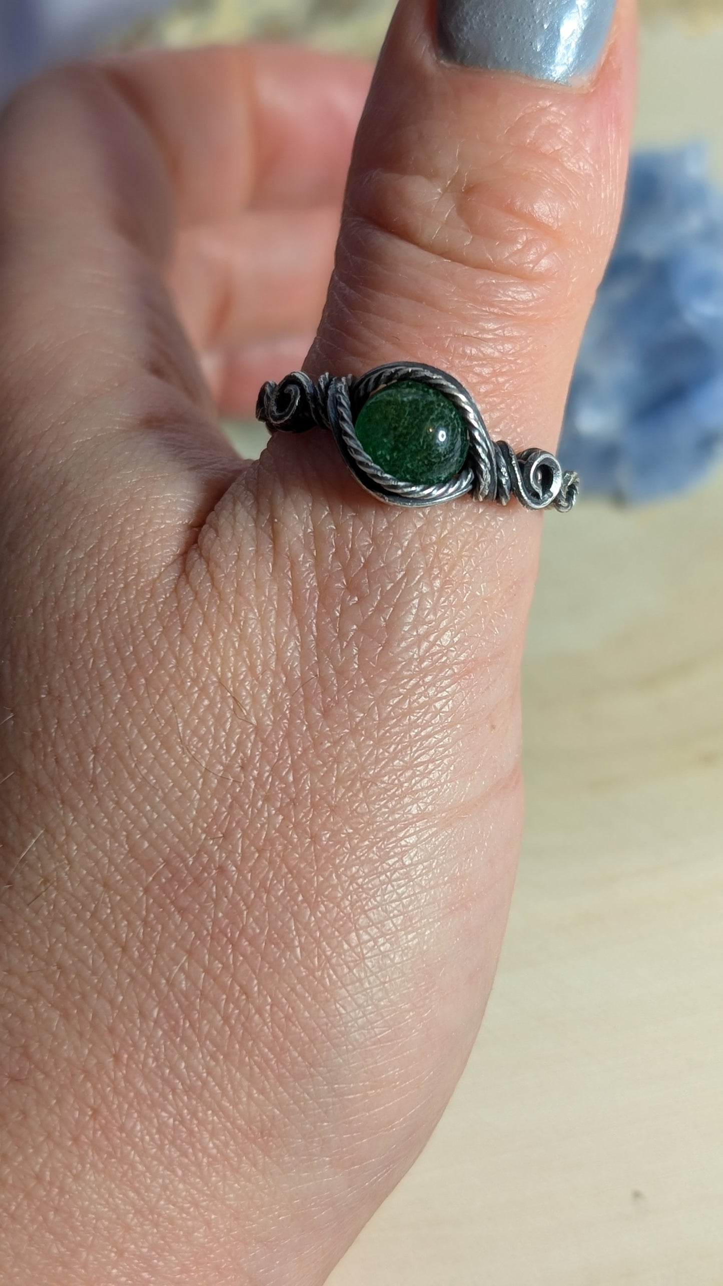 Green Aventurine Ring in 925 Silver, Size 8