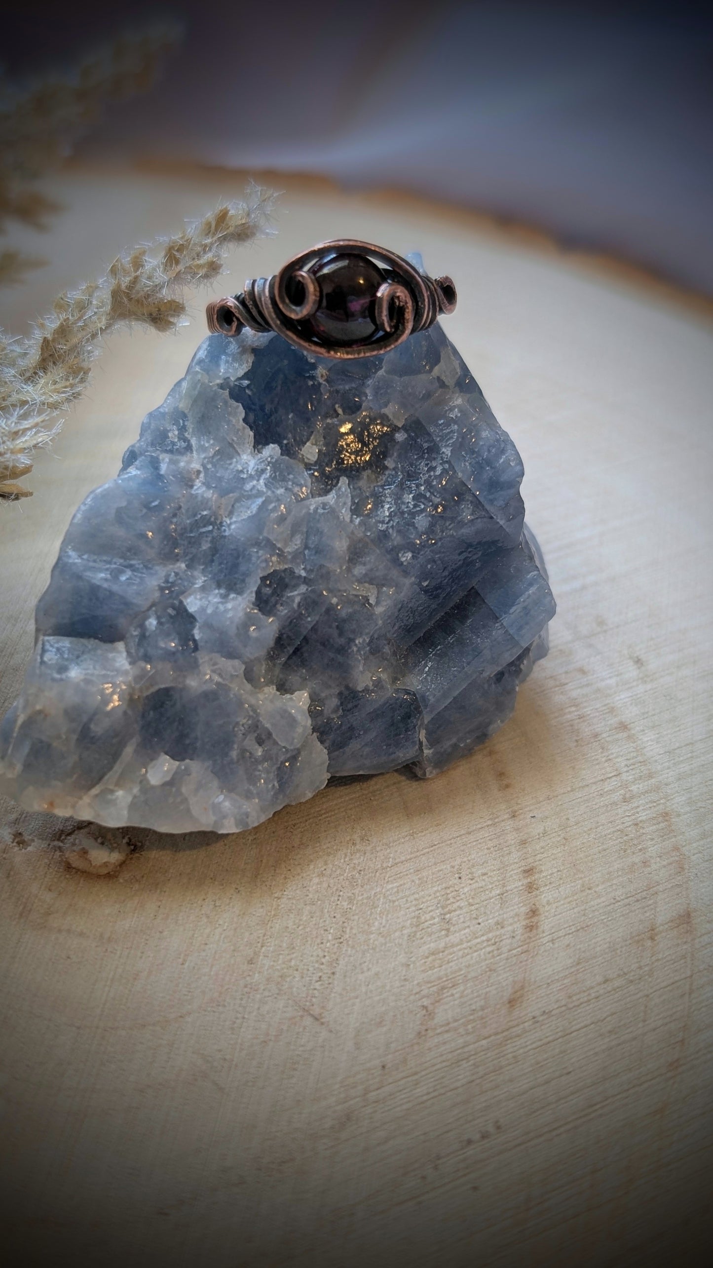 Garnet and Antiqued Copper Ring, size 6.5