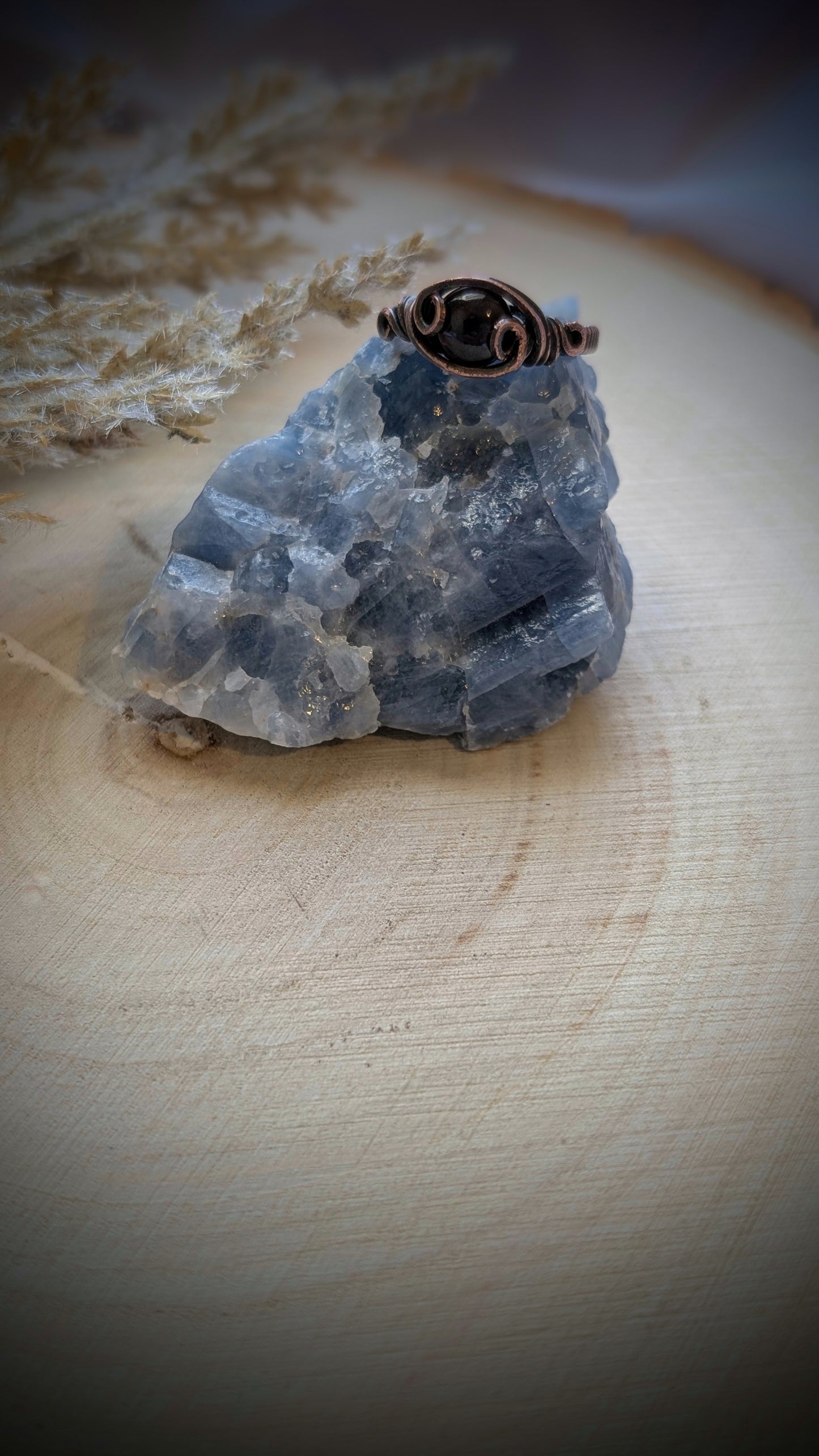 Garnet and Antiqued Copper Ring, size 6.5
