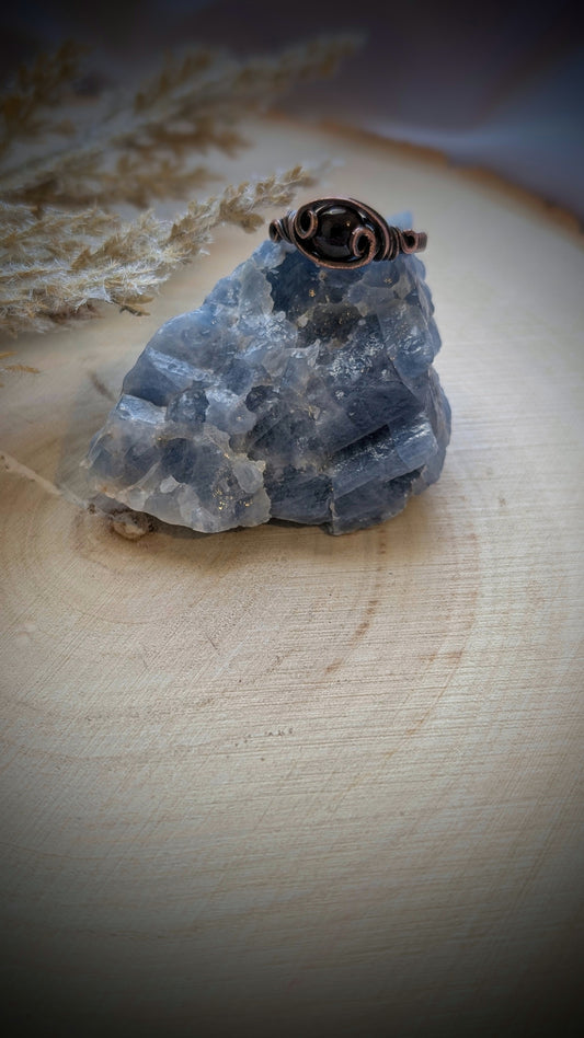 Garnet and Antiqued Copper Ring, size 6.5